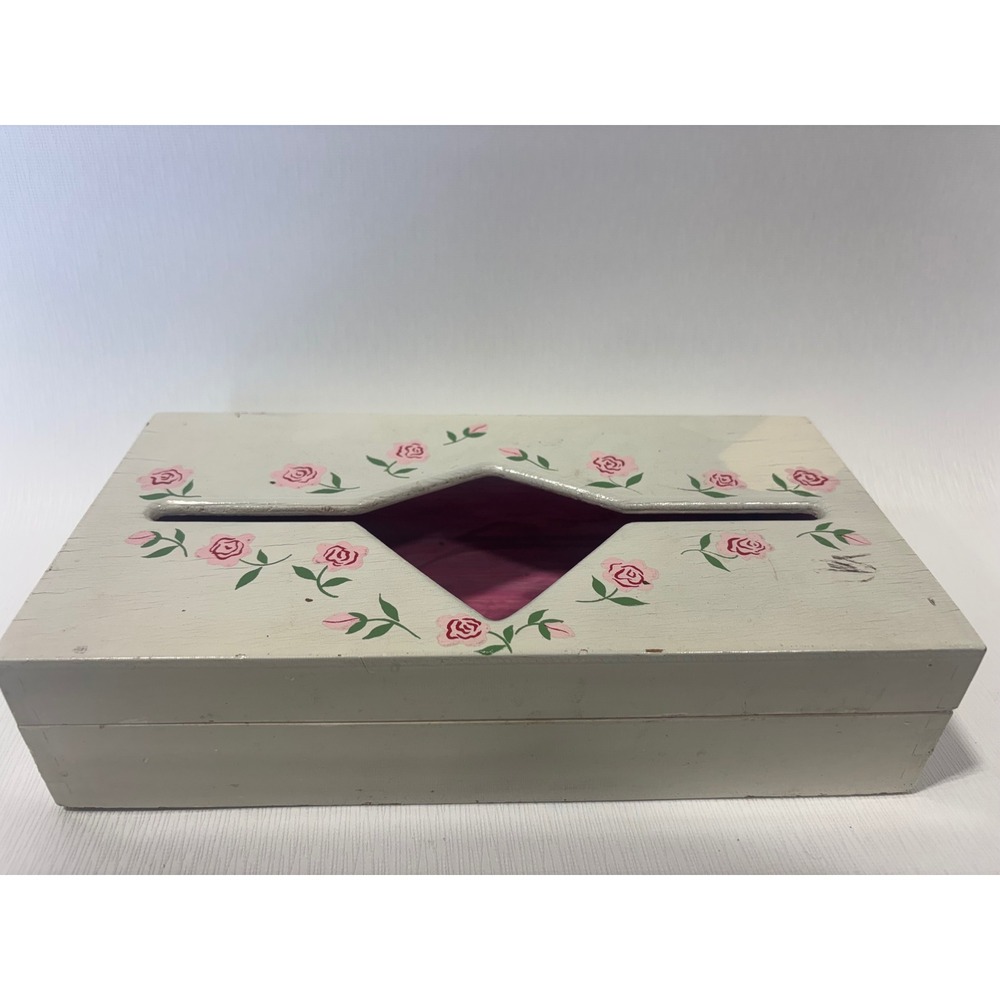 Vintage Hand Painted Tissue Box Baby Wipe Box Pink Roses White Made in Japan